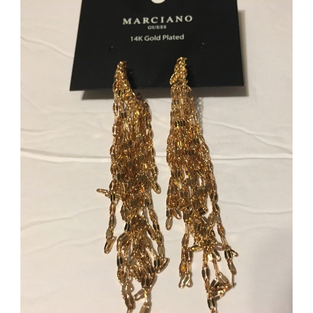 Guess by Marciano 14k Gold Plated Dangle Chain Earrings - Picture 4 of 6
